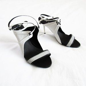 L.A.M.B Vintage Sporty White Leather Stiletto Open Toe Heels Y2K SZ 6.5Orig.$228